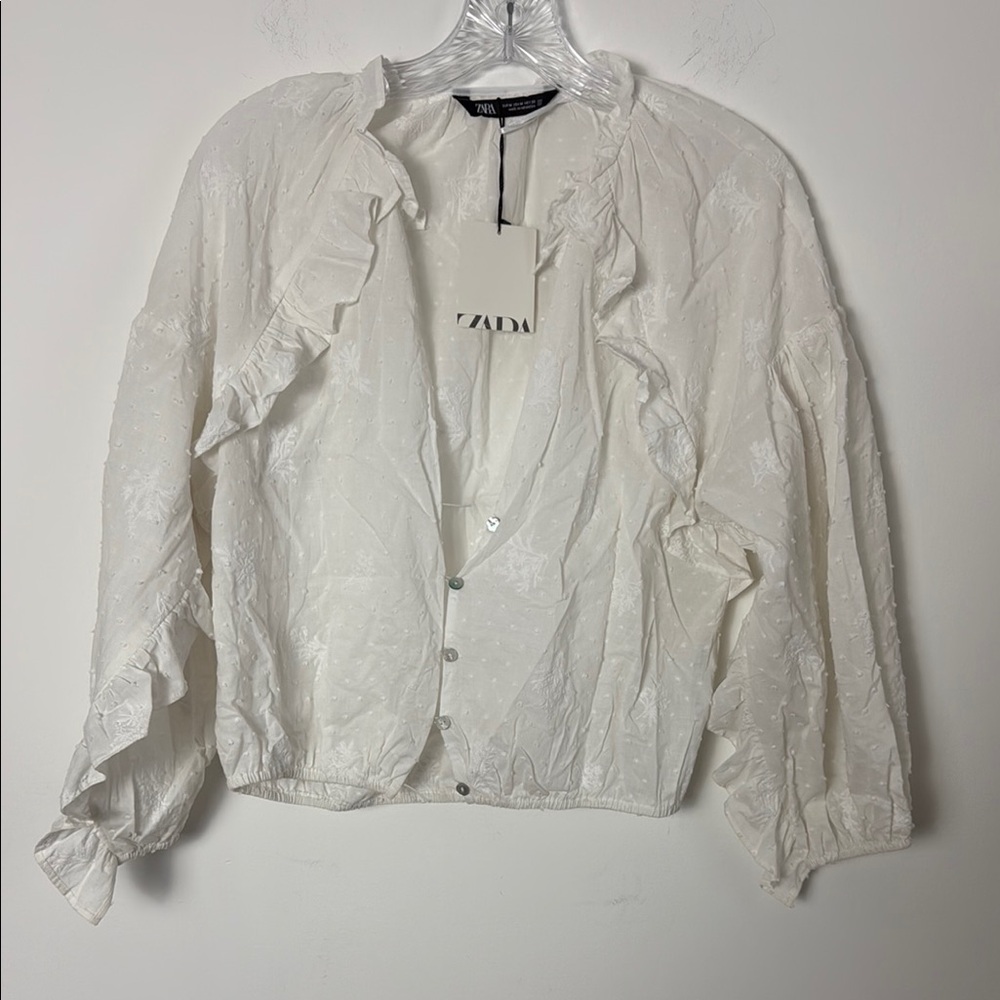 Zara White Ruffled Blouse